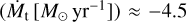 $\left( {{{\dot M}_{\rm{t}}}\left[ {{M_ \odot }{\rm{y}}{{\rm{r}}^{ - 1}}} \right]} \right) \approx - 4.5$