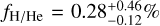 Mathematical equation: ${f_{{{\rm{H}} \mathord{\left/ {\vphantom {{\rm{H}} {{\rm{He}}}}} \right. \kern-\nulldelimiterspace} {{\rm{He}}}}}} = 0.28_{ - 0.12}^{ + 0.46}\% $
