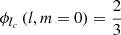Mathematical equation: $ \phi_{l_c} \left(\mathit{l}, \mathit{m}=0\right) = \frac{2}{3} $