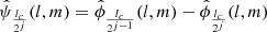 Mathematical equation: $$ \begin{aligned} \hat{\psi }_{\frac{l_c}{2^j}}(l,m) = \hat{\phi }_{\frac{l_c}{2^{j-1}}}(l,m) - \hat{\phi }_{\frac{l_c}{2^j}}(l,m) \end{aligned} $$