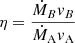 Mathematical equation: $$ \begin{aligned} \eta =\frac{\dot{M}_{B}{v}_{B}}{\dot{M}_{\rm A}{v}_{\rm A}} \nonumber \end{aligned} $$