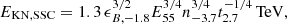 Mathematical equation: $$ \begin{aligned} E_{\rm KN, SSC} = 1.3\, \epsilon _{B,-1.8}^{3/2} E_{55}^{3/4} n_{-3.7}^{3/4} t_{2.7}^{-1/4}\,\mathrm{TeV} , \end{aligned} $$