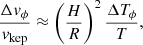 Mathematical equation: $$ \begin{aligned} \frac{\Delta {v}_\phi }{{v}_\mathrm{kep} } \approx \left(\frac{H}{R}\right)^2 \frac{\Delta T_\phi }{T}, \end{aligned} $$