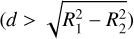 Mathematical equation: $\left( {d\, > \,\sqrt {R_1^2 - R_2^2} } \right)$