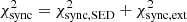 Mathematical equation: $$ \begin{aligned} \chi ^2_{\rm sync}= \chi ^2_{\rm sync,SED}+\chi ^2_{\rm sync,ext} \end{aligned} $$