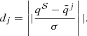 Mathematical equation: $$ \begin{aligned} d_j = \left||\frac{q^{\mathcal{S} } - \tilde{q}^j}{\sigma } \right||. \end{aligned} $$