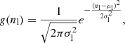 Mathematical equation: $$ \begin{aligned} g(n_\mathrm{l} ) = \frac{1}{\sqrt{2\pi \sigma _\mathrm{l} ^2}} e^{-\frac{(n_\mathrm{l} -\mu _\mathrm{l} )^2}{2\sigma _\mathrm{l} ^2}}, \end{aligned} $$