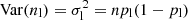 Mathematical equation: $ \mathrm{Var}(n_\mathrm{l})=\sigma_\mathrm{l}^2=np_\mathrm{l}(1-p_\mathrm{l}) $