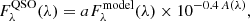 Mathematical equation: $$ \begin{aligned} F_{\lambda }^\mathrm{QSO}(\lambda ) = aF_{\lambda }^\mathrm{model}(\lambda )\times 10^{-0.4\,A(\lambda )}, \end{aligned} $$