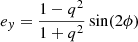 Mathematical equation: $$ \begin{aligned} e_{ y} = \frac{1-q^2}{1+q^2} \sin (2\phi ) \end{aligned} $$