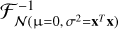Mathematical equation: ${\cal F}_{{\cal N}\left( {{\rm{\mu = 0,}}{\sigma ^2} = {{\bf{x}}^T}{\bf{x}}} \right)}^{ - 1}$
