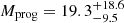 Mathematical equation: $ M_{\mathrm{prog}} = 19.3_{-9.5}^{+18.6} $