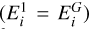 Mathematical equation: $\left( {E_i^1 = E_i^G} \right)$