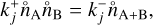 Mathematical equation: $k_j^ + {\mathop n\limits^ \circ _{\rm{A}}}{\mathop n\limits^ \circ _{\rm{B}}} = k_j^ - {\mathop n\limits^ \circ _{{\rm{A + B}}}},$