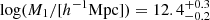Mathematical equation: $ \log (M_1/[h^{-1}\rm{Mpc}])=12.4^{+0.3}_{-0.2} $