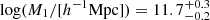 Mathematical equation: $ \log (M_1/[h^{-1}\rm{Mpc}])=11.7^{+0.3}_{-0.2} $