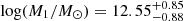 Mathematical equation: $ \log (M_1/M_\odot)=12.55^{+0.85}_{-0.88} $