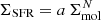 Mathematical equation: $ \Sigma_\textrm{SFR}=a\,\Sigma_\textrm{mol}^N $
