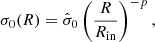 Mathematical equation: $$ \begin{aligned} \sigma _0(R) = \hat{\sigma }_0 \left(\frac{R}{R_{\rm in}}\right)^{-p}, \end{aligned} $$