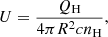 Mathematical equation: $$ \begin{aligned} U = \frac{Q_{\rm H}}{4 \pi R^2 c n_{\rm H}}, \end{aligned} $$
