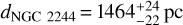 Mathematical equation: ${d_{{\rm{NGC}}\,\,2244}} = 1464_{ - 22}^{ + 24}{\rm{pc}}$