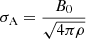 Mathematical equation: $ \sigma_{\mathrm{A}} = \frac{B_0}{\sqrt{4\pi\rho}} $