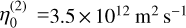 Mathematical equation: $\eta _0^{\left( 2 \right)} = 3.5 \times {10^{12}}{{\rm{m}}^{\rm{2}}}{{\rm{s}}^{ - 1}}$