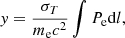 Mathematical equation: $$ \begin{aligned} { y} = \frac{\sigma _{T}}{m_{\rm e}c^{2}} \int P_{\rm e} \mathrm{d} l ,\end{aligned} $$