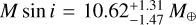 Mathematical equation: $M\sin \,i = 10.62_{ - 1.47}^{ + 1.31}\,{M_ \oplus }$