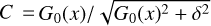 Mathematical equation: $C = {{{G_0}\left( x \right)} \mathord{\left/ {\vphantom {{{G_0}\left( x \right)} {\sqrt {{G_0}{{\left( x \right)}^2} + {\delta ^2}} }}} \right. \kern-\nulldelimiterspace} {\sqrt {{G_0}{{\left( x \right)}^2} + {\delta ^2}} }}$