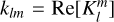 Mathematical equation: ${k_{lm}} = {\mathop{\rm Re}\nolimits} \left[ {K_l^m} \right]$