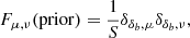Mathematical equation: $$ \begin{aligned} F_{\mu ,\nu }(\mathrm{prior} ) = \frac{1}{S} \delta _{\delta _b,\mu } \delta _{\delta _b,\nu }, \end{aligned} $$