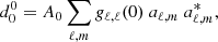 Mathematical equation: $$ \begin{aligned} d^0_0 = A_0 \sum _{\ell ,m} g_{\ell ,\ell }(0) \ a_{\ell ,m} \ a_{\ell ,m}^*, \end{aligned} $$