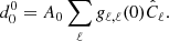 Mathematical equation: $$ \begin{aligned} d^0_0 = A_0 \sum _{\ell } g_{\ell ,\ell }(0) \hat{C}_\ell . \end{aligned} $$