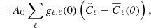 Mathematical equation: $$ \begin{aligned} &= A_0 \sum _{\ell } g_{\ell ,\ell }(0) \left(\hat{C}_\ell -\overline{C}_\ell (\theta )\right), \end{aligned} $$