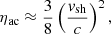 Mathematical equation: $$ \begin{aligned} \eta _{\rm ac} \approx \frac{3}{8} \left(\frac{{v}_{\rm sh}}{c}\right)^2, \end{aligned} $$