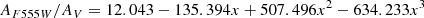 $$ \begin{aligned}&A_{F555W}/A_{V} = 12.043 - 135.394 x + 507.496 x^2 - 634.233 x^3\end{aligned} $$