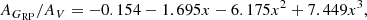 $$ \begin{aligned}&A_{G_{\rm RP}}/A_{V} = -0.154 - 1.695 x - 6.175 x^2 + 7.449 x^3 ,\end{aligned} $$