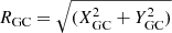 Mathematical equation: $ R_{\mathrm{GC}} = \sqrt{(X_{\mathrm{GC}}^2 + Y_{\mathrm{GC}}^2)} $