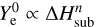 Mathematical equation: $Y_{\rm{e}}^0 \propto {\rm{\Delta }}H_{{\rm{sub}}}^n$