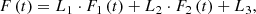 Mathematical equation: $$ \begin{aligned} F\left(t\right) = L_1\cdot F_1\left(t\right) + L_2\cdot F_2\left(t\right) + L_3, \end{aligned} $$