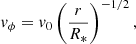 Mathematical equation: $$ \begin{aligned} v_\phi =v_0\left(\frac{r}{R_*}\right)^{-1/2}, \end{aligned} $$