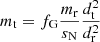 Mathematical equation: $$ \begin{aligned} m_{\rm t} = f_{\rm G}\frac{m_{\rm r}}{s_{\rm N}} \frac{d_{\rm t}^2}{d_{\rm r}^2} \end{aligned} $$