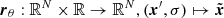 $ \boldsymbol{r}_\theta: \mathbb{R}^{N} \times \mathbb{R} \rightarrow \mathbb{R}^{N}, (\boldsymbol{x}^\prime, \sigma)\mapsto \tilde{\boldsymbol{x}} $