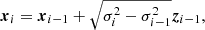 $$ \begin{aligned} \boldsymbol{x}_i = \boldsymbol{x}_{i-1} + \sqrt{\sigma _i^2-\sigma _{i-1}^2} \boldsymbol{z}_{i-1}, \end{aligned} $$