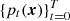 $ \{p_t(\boldsymbol{x})\}_{t=0}^T $