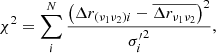 $$ \begin{aligned} \chi ^2=\sum _{i}^{N} \frac{\left(\Delta r_{(\nu _1\nu _2)i}-\overline{\Delta r_{\nu _1\nu _2}} \right)^2}{{\sigma^\prime _i}^2}, \end{aligned} $$