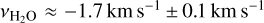 ${v_{{{\rm{H}}_2}{\rm{O}}}} \approx - 1.7\,{\rm{km}}\,{{\rm{s}}^{ - 1}} \pm 0.1\,{\rm{km}}\,{{\rm{s}}^{ - 1}}$