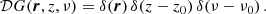 $$ \begin{aligned} \mathcal{D} G(\boldsymbol{r},z,\nu )=\delta (\boldsymbol{r}) \, \delta (z-z_0) \,\delta (\nu -\nu _0)\,. \end{aligned} $$