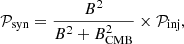 $$ \begin{aligned} \mathcal{P} _\mathrm{syn} = \frac{B^2}{B^2+B_\mathrm{CMB} ^2}\times \mathcal{P} _\mathrm{inj} , \end{aligned} $$
